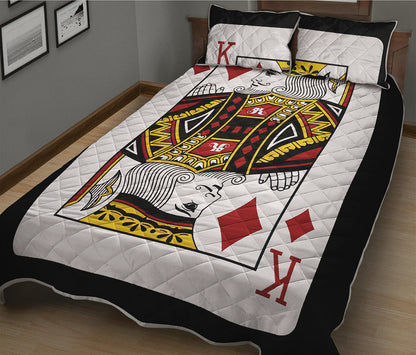 King Of Diamonds Playing Card Print Quilt Bed Set
