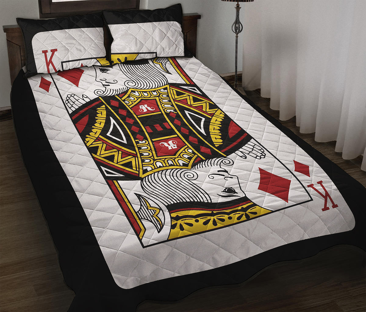 King Of Diamonds Playing Card Print Quilt Bed Set