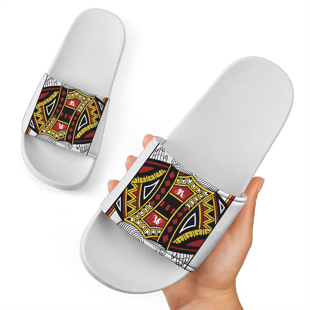 King Of Diamonds Playing Card Print White Slide Sandals