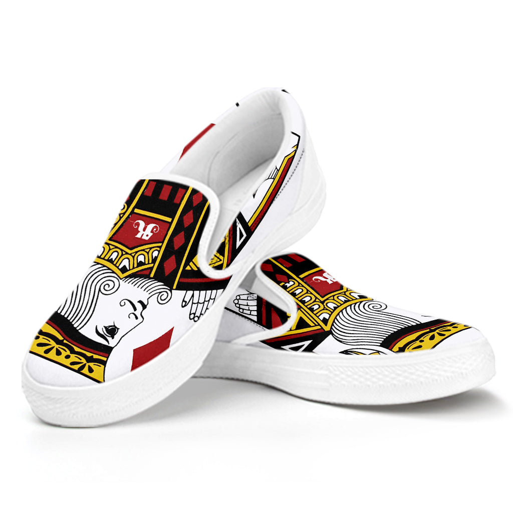 King Of Diamonds Playing Card Print White Slip On Shoes