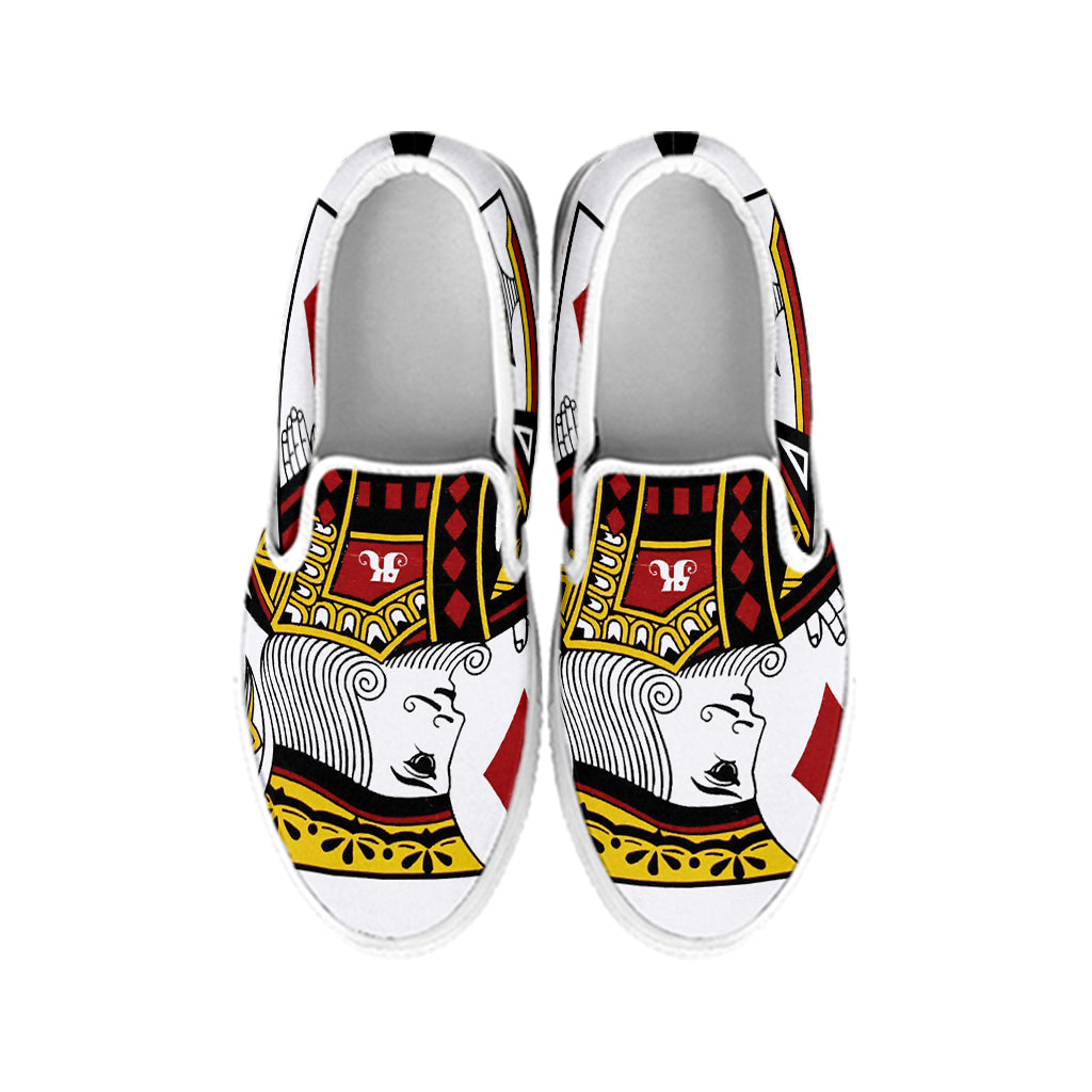 King Of Diamonds Playing Card Print White Slip On Shoes