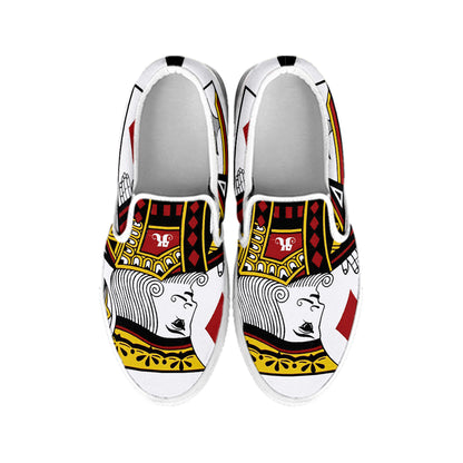 King Of Diamonds Playing Card Print White Slip On Shoes