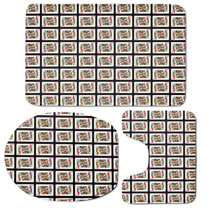King Of Hearts Playing Card Pattern Print 3 Piece Bath Mat Set