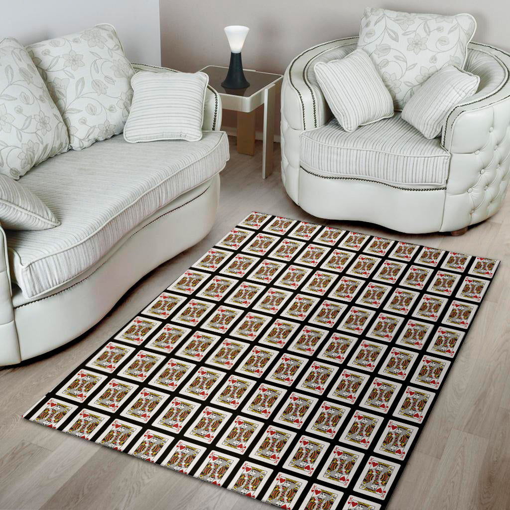 King Of Hearts Playing Card Pattern Print Area Rug