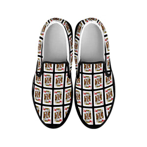 King Of Hearts Playing Card Pattern Print Black Slip On Shoes