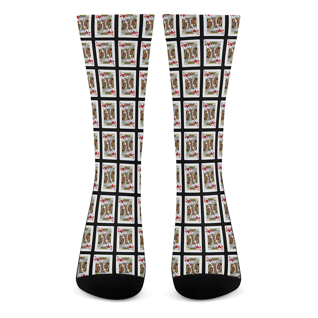 King Of Hearts Playing Card Pattern Print Crew Socks