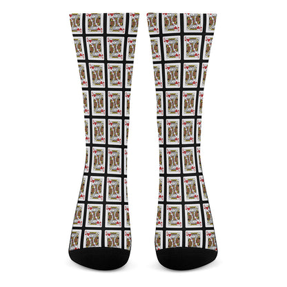 King Of Hearts Playing Card Pattern Print Crew Socks