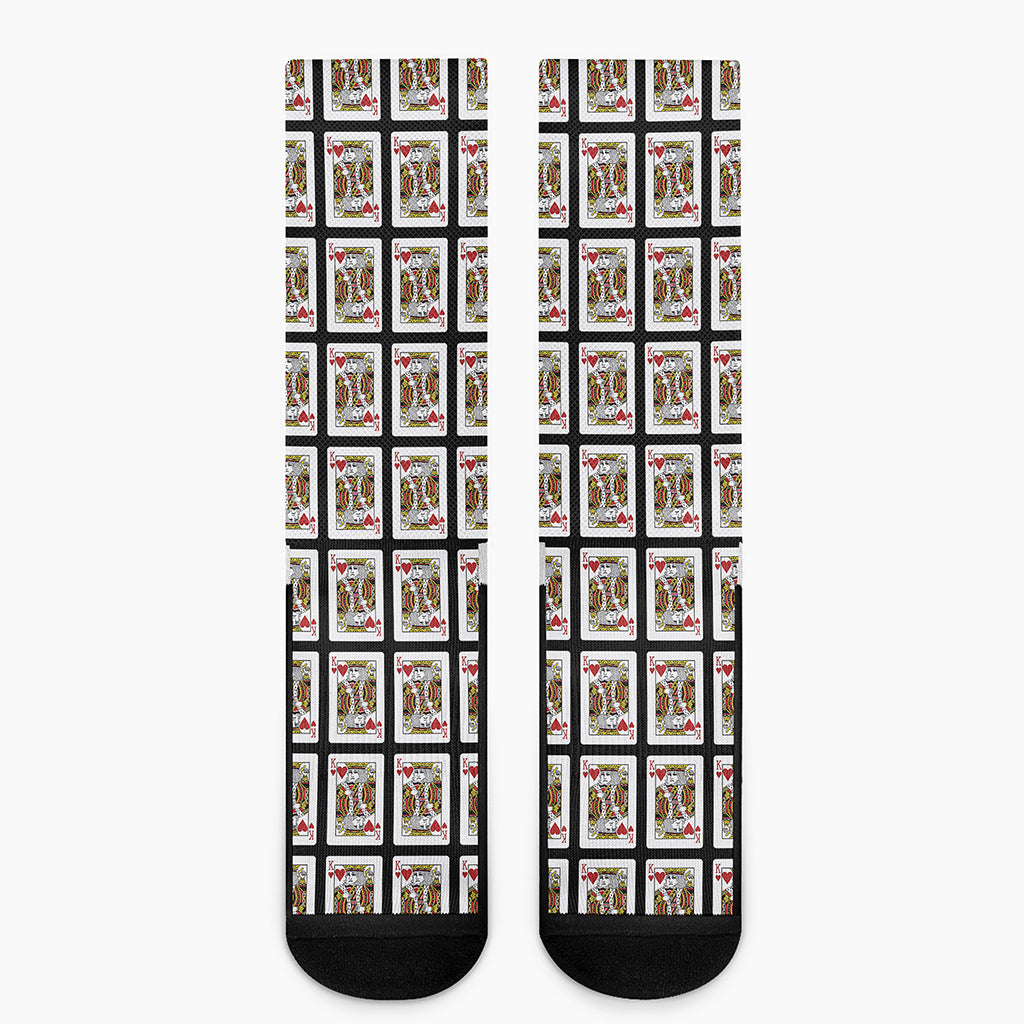 King Of Hearts Playing Card Pattern Print Crew Socks