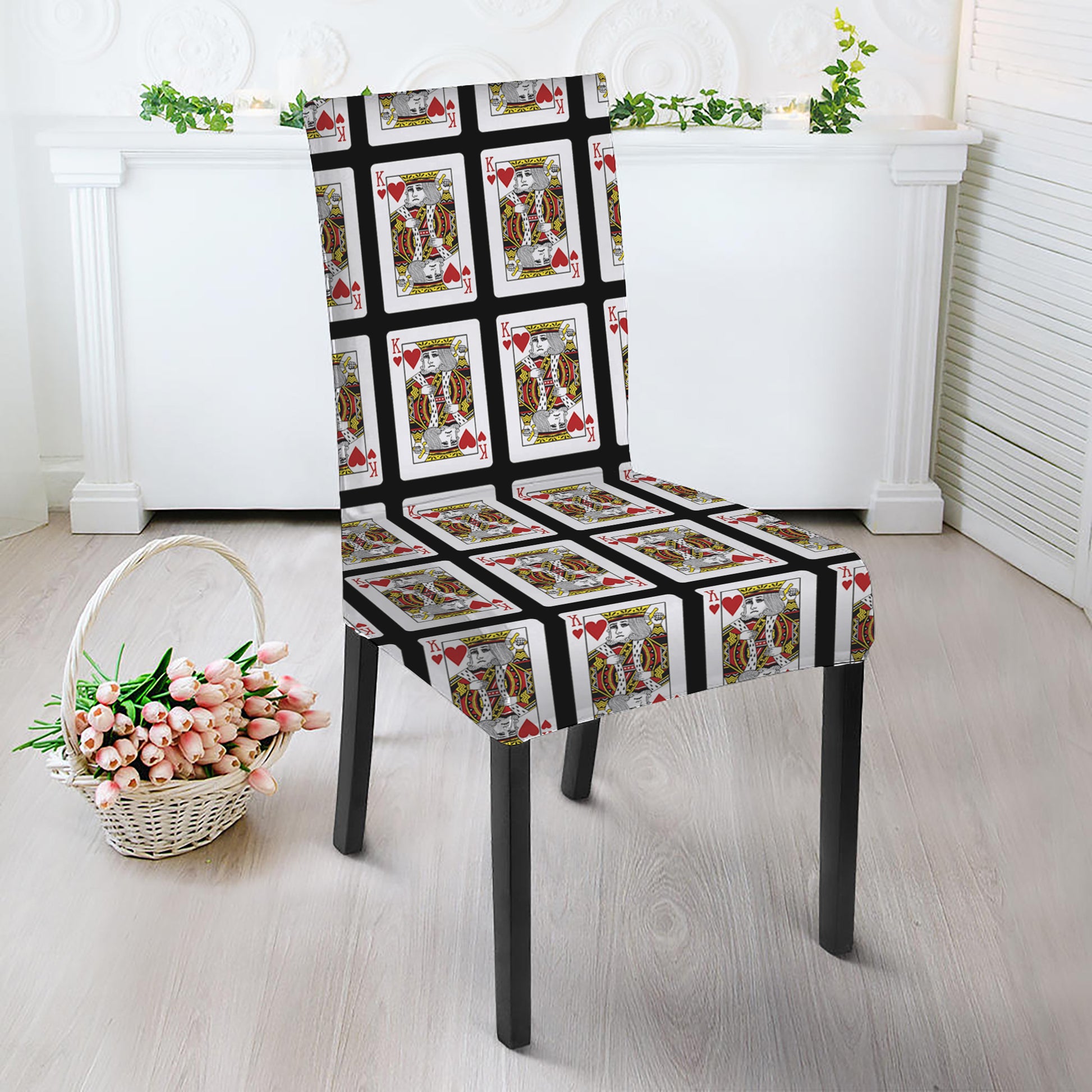 King Of Hearts Playing Card Pattern Print Dining Chair Slipcover