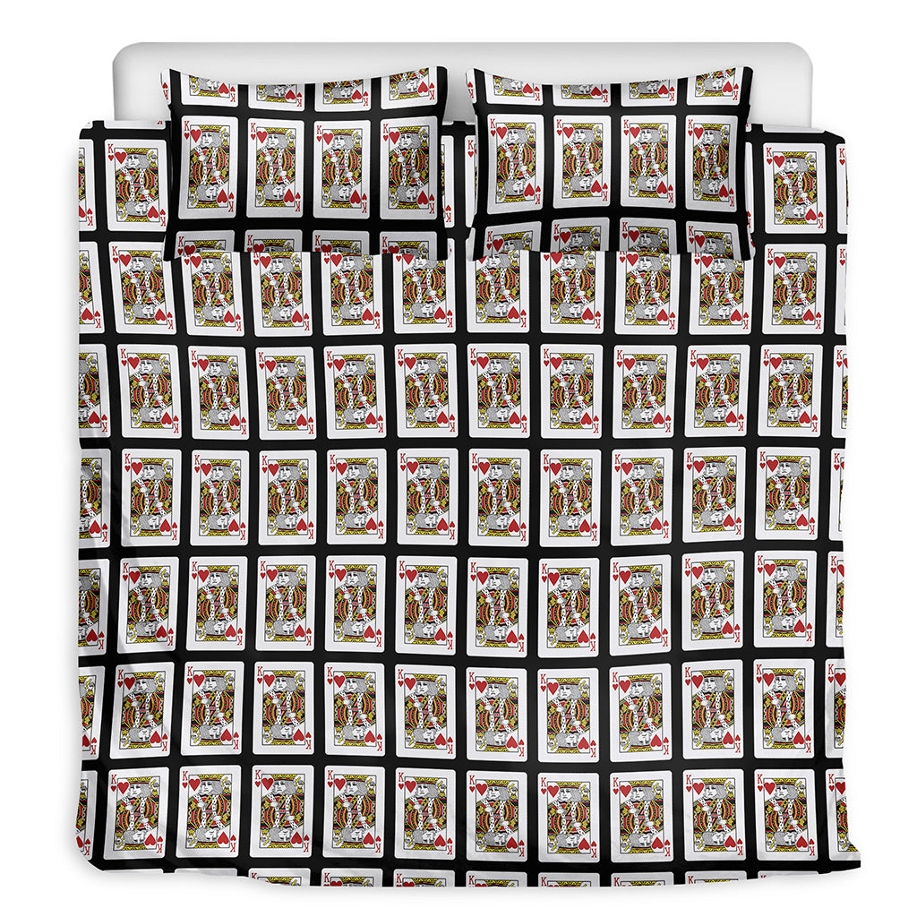 King Of Hearts Playing Card Pattern Print Duvet Cover Bedding Set