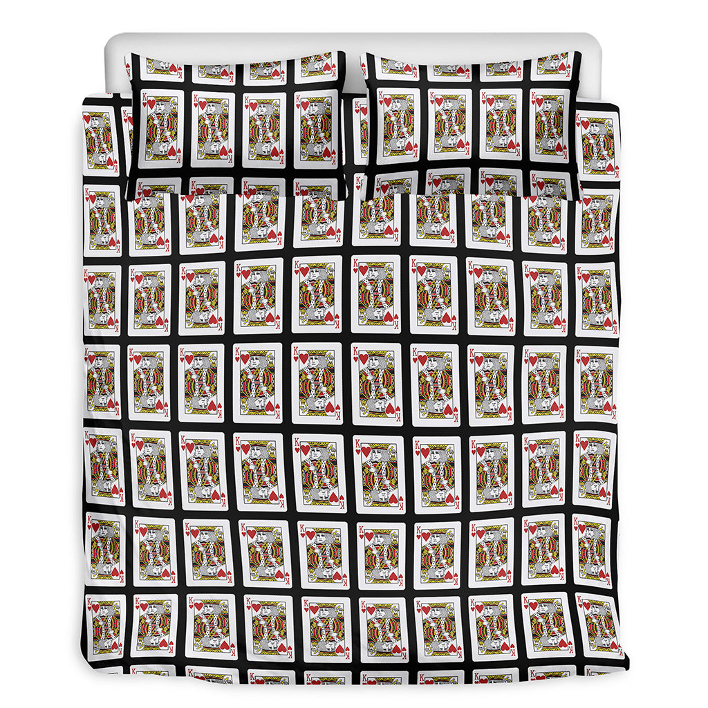 King Of Hearts Playing Card Pattern Print Duvet Cover Bedding Set