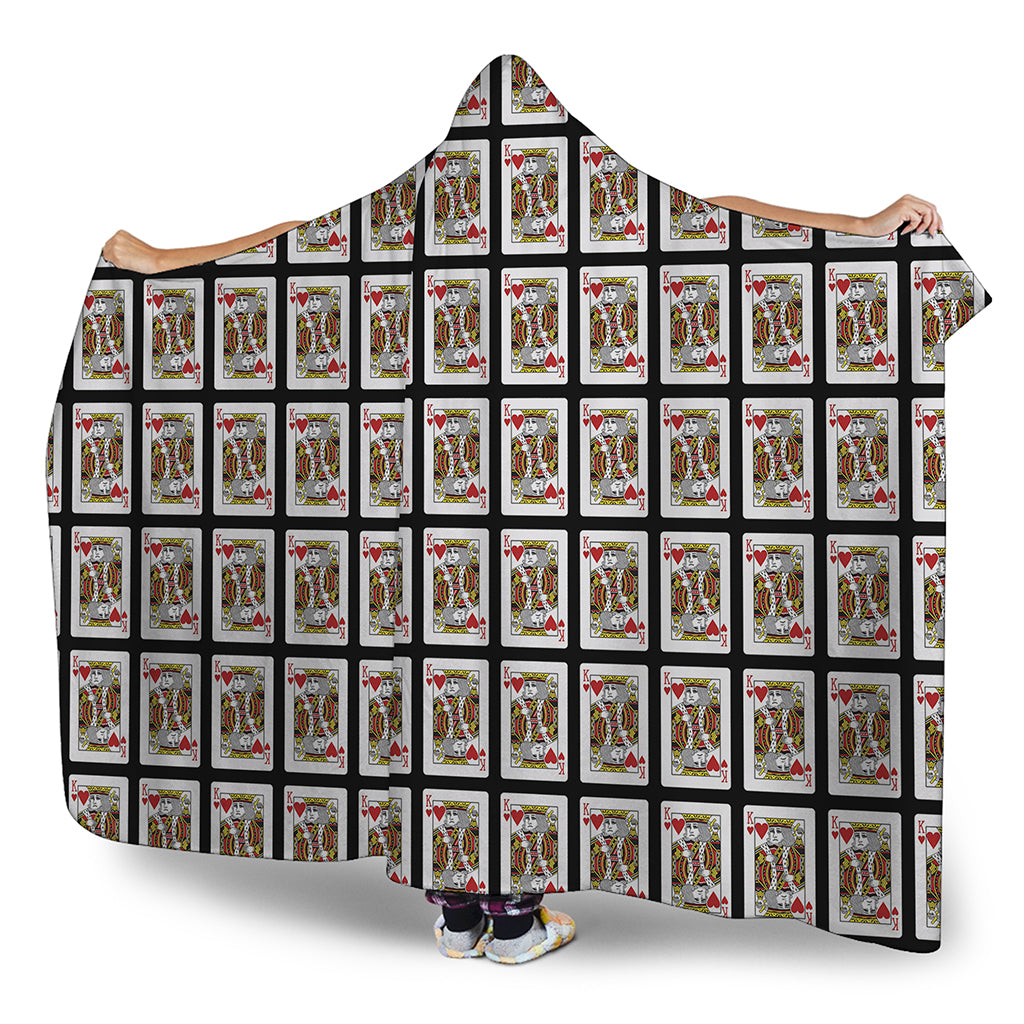 King Of Hearts Playing Card Pattern Print Hooded Blanket