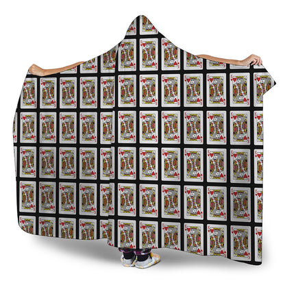 King Of Hearts Playing Card Pattern Print Hooded Blanket