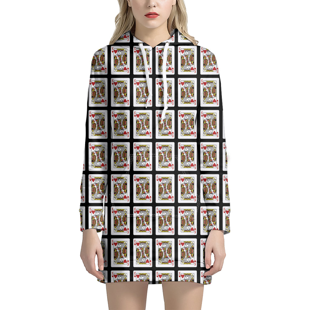 King Of Hearts Playing Card Pattern Print Hoodie Dress