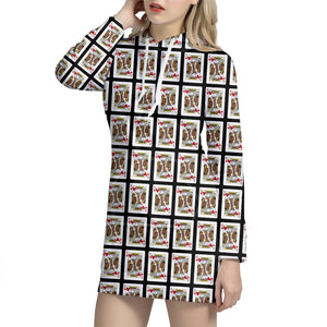 King Of Hearts Playing Card Pattern Print Hoodie Dress