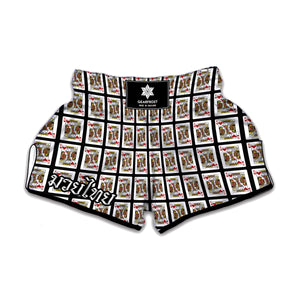 King Of Hearts Playing Card Pattern Print Muay Thai Boxing Shorts