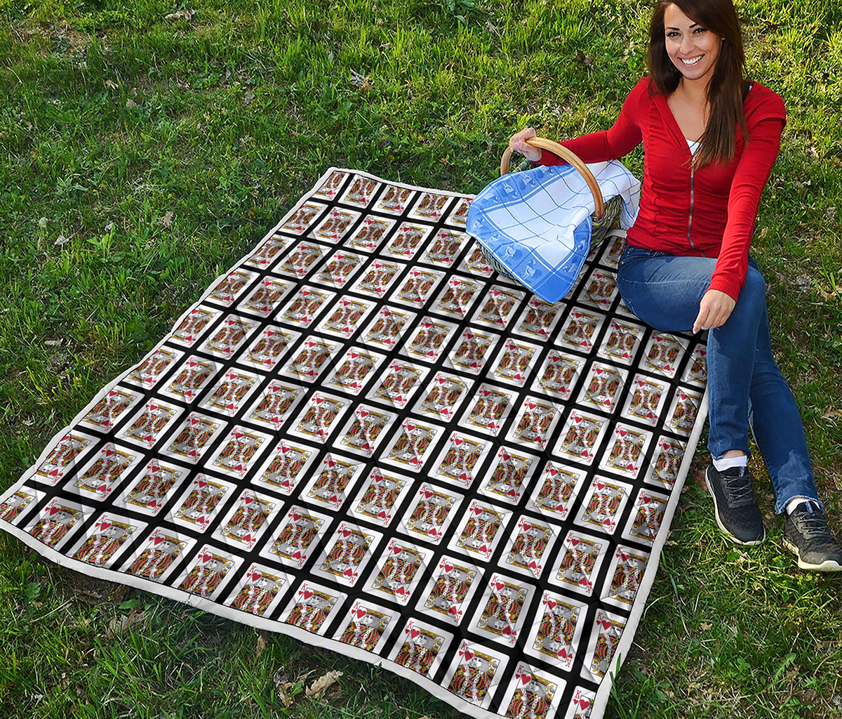 King Of Hearts Playing Card Pattern Print Quilt