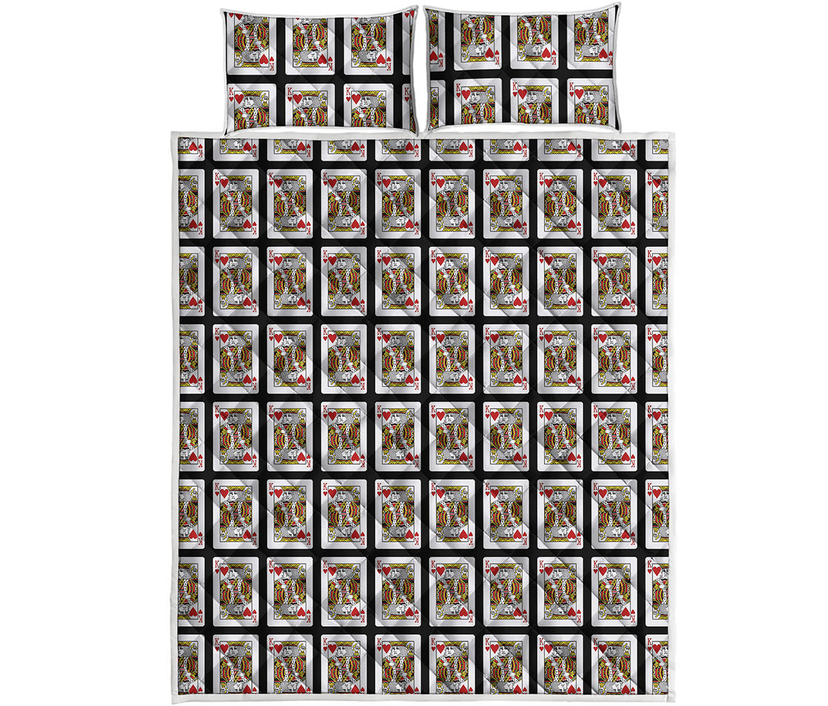 King Of Hearts Playing Card Pattern Print Quilt Bed Set
