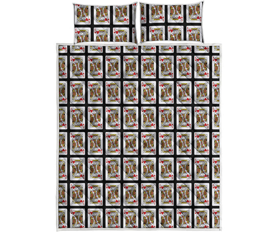 King Of Hearts Playing Card Pattern Print Quilt Bed Set