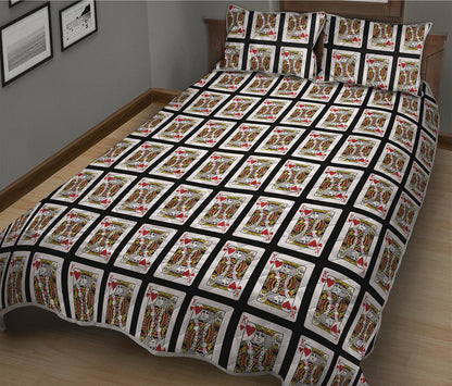 King Of Hearts Playing Card Pattern Print Quilt Bed Set