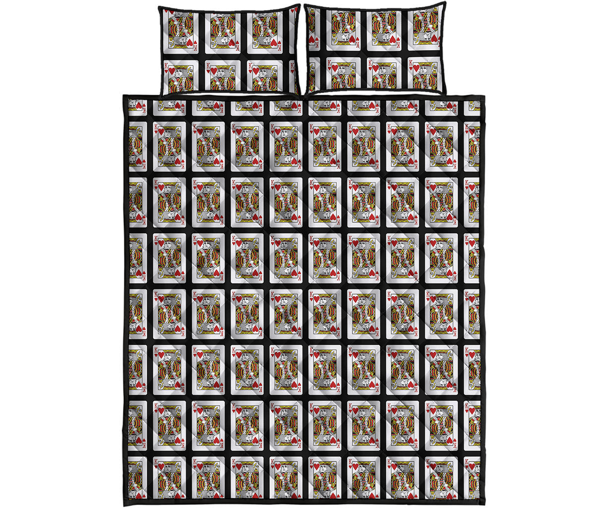 King Of Hearts Playing Card Pattern Print Quilt Bed Set