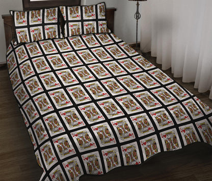King Of Hearts Playing Card Pattern Print Quilt Bed Set