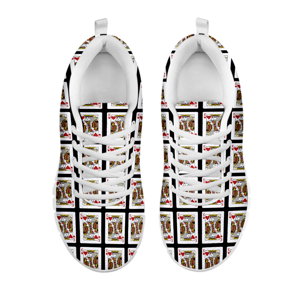 King Of Hearts Playing Card Pattern Print White Sneakers