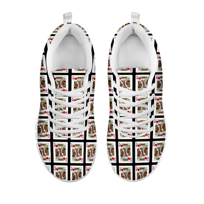 King Of Hearts Playing Card Pattern Print White Sneakers