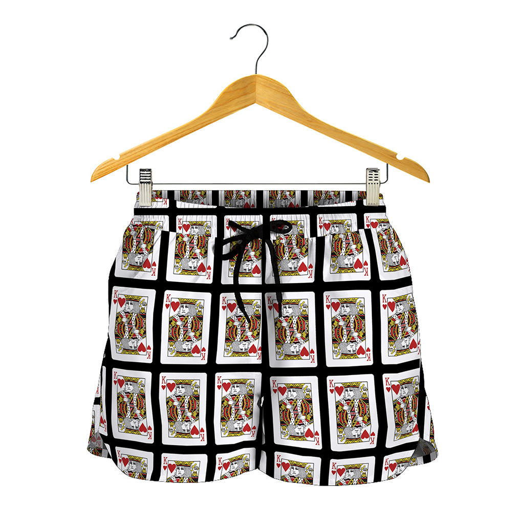 King Of Hearts Playing Card Pattern Print Women's Shorts