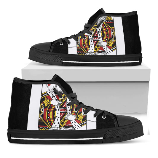 King Of Hearts Playing Card Print Black High Top Shoes