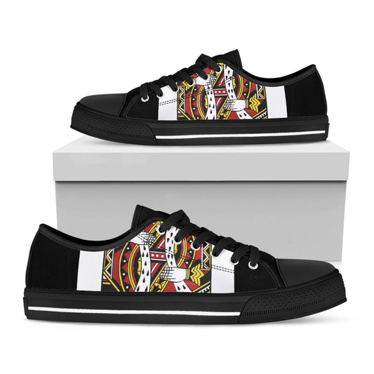 King Of Hearts Playing Card Print Black Low Top Shoes 
