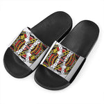 King Of Hearts Playing Card Print Black Slide Sandals
