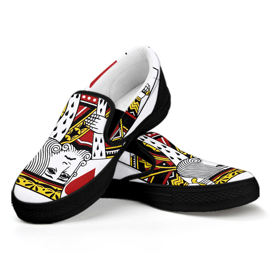 King Of Hearts Playing Card Print Black Slip On Shoes