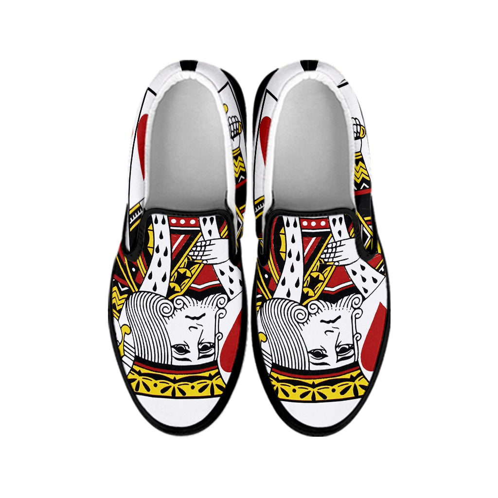 King Of Hearts Playing Card Print Black Slip On Shoes