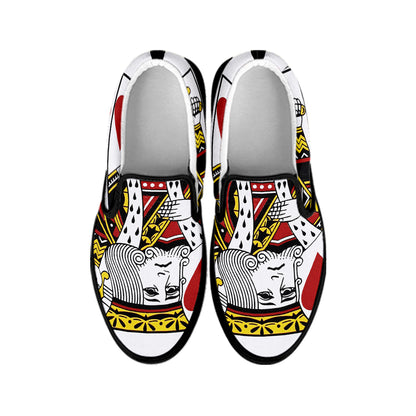 King Of Hearts Playing Card Print Black Slip On Shoes