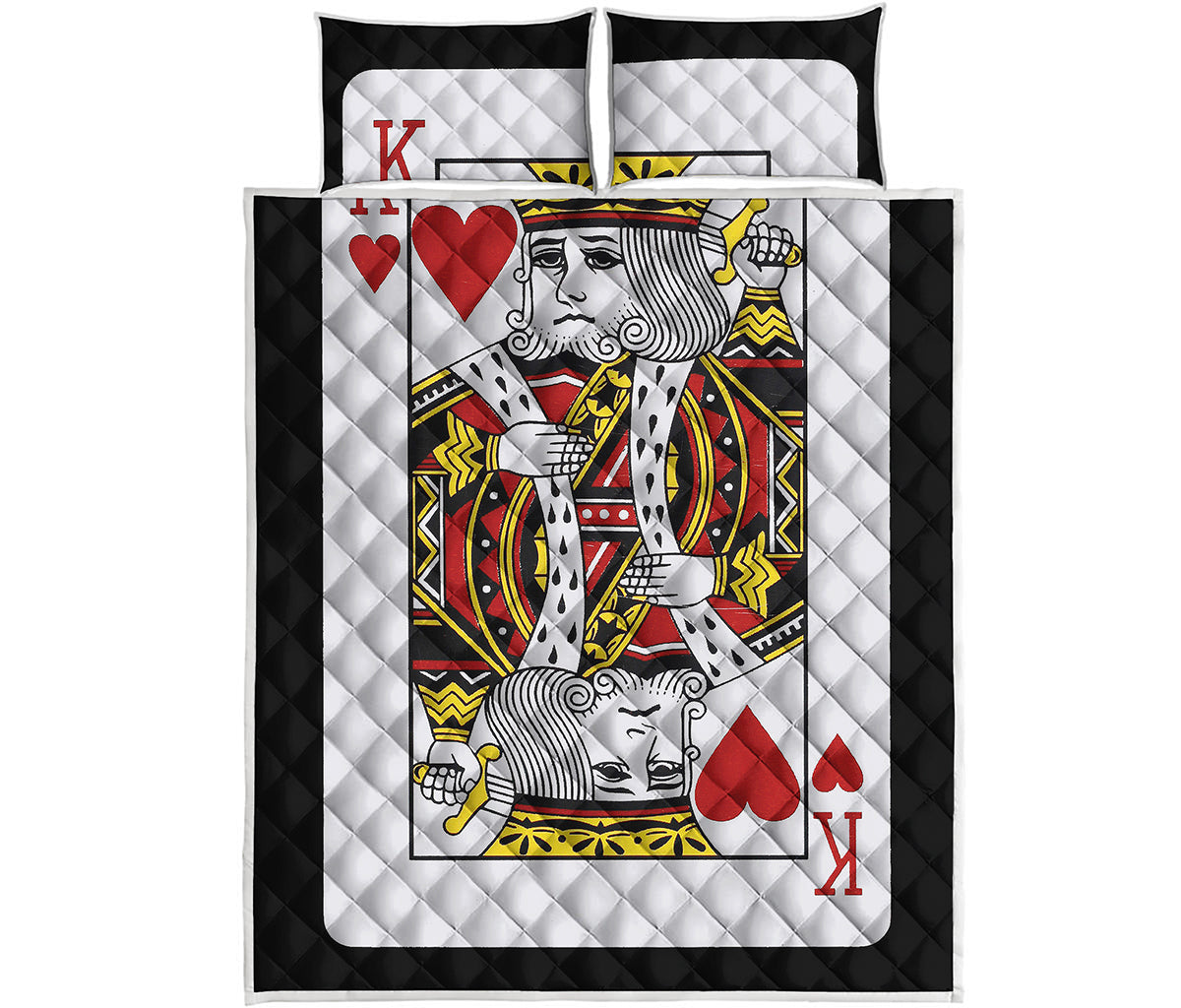 King Of Hearts Playing Card Print Quilt Bed Set