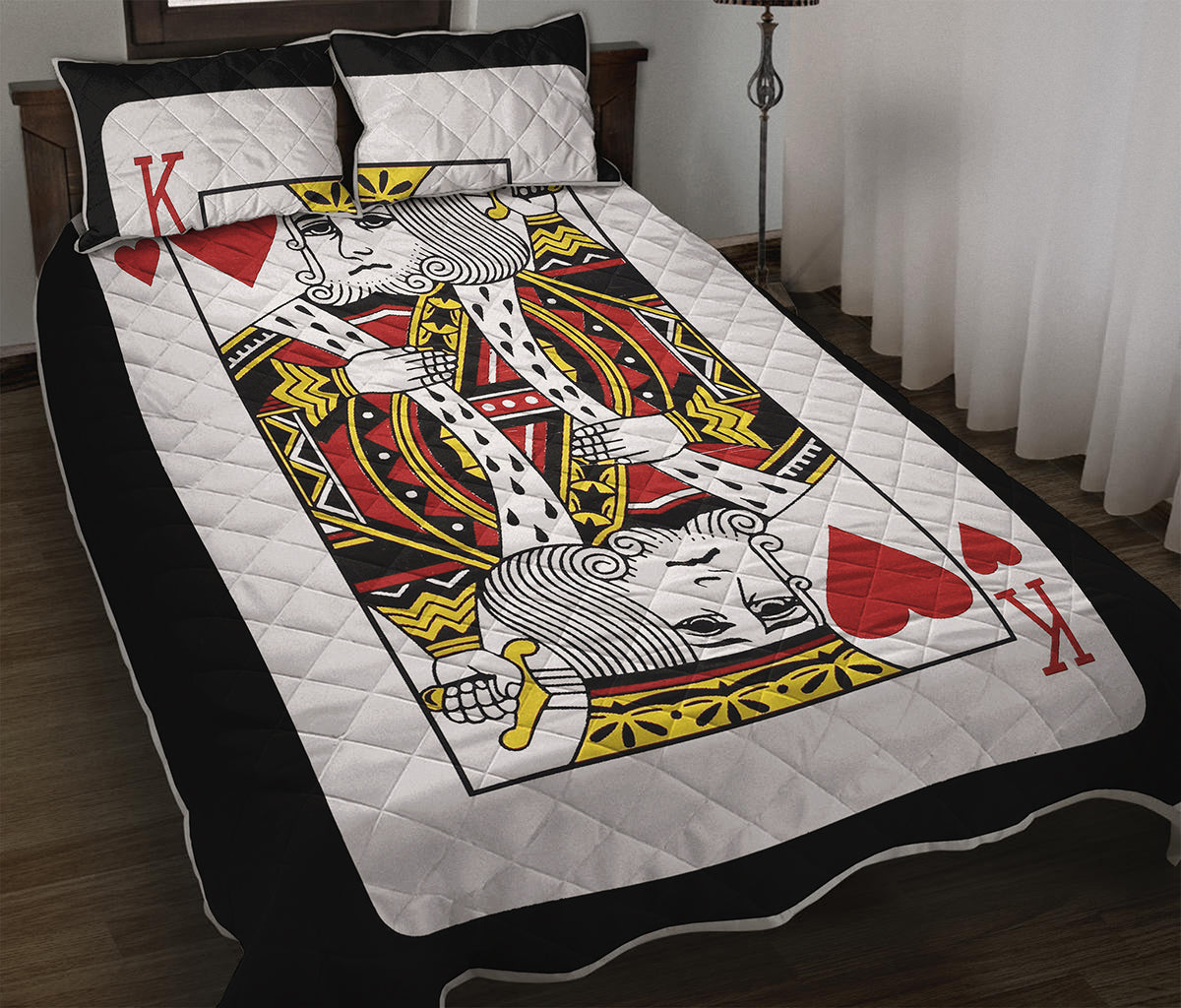 King Of Hearts Playing Card Print Quilt Bed Set