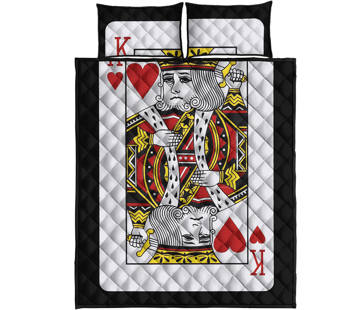 King Of Hearts Playing Card Print Quilt Bed Set