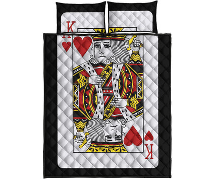 King Of Hearts Playing Card Print Quilt Bed Set