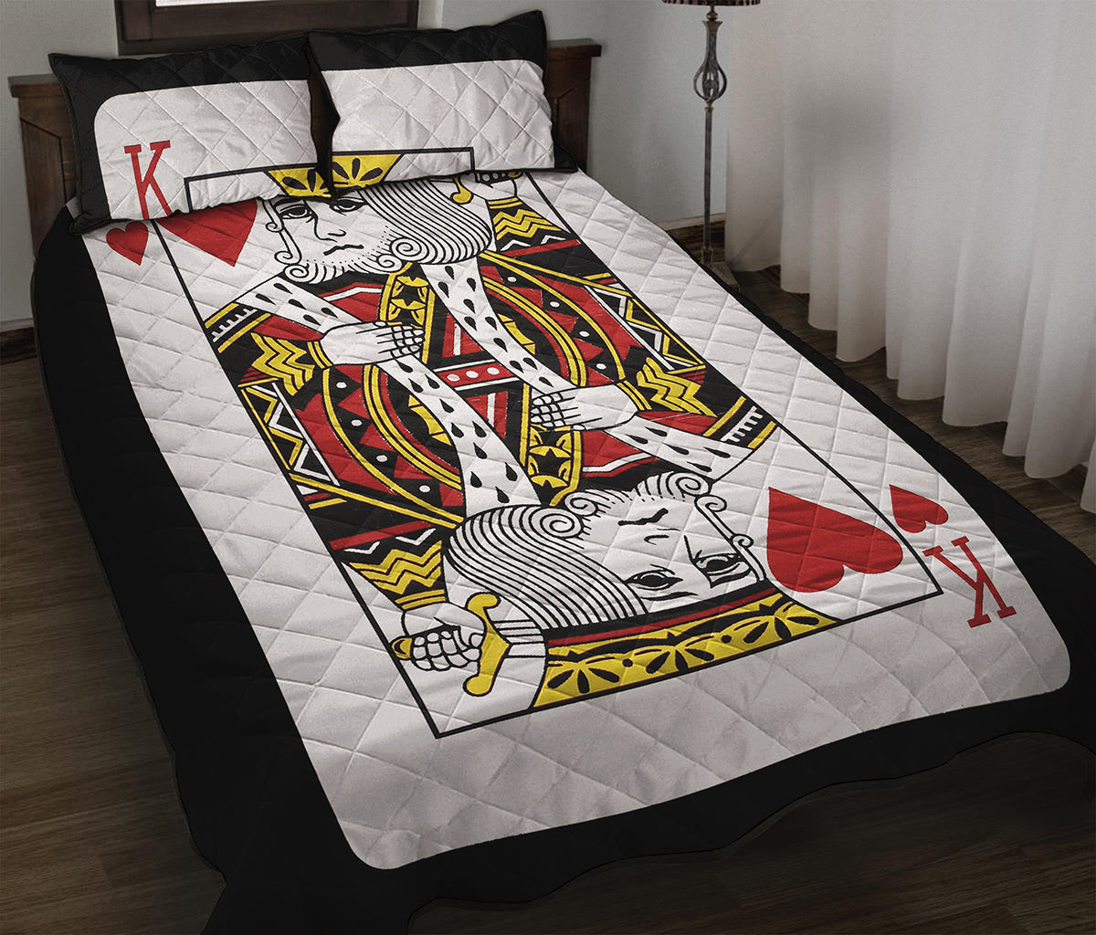 King Of Hearts Playing Card Print Quilt Bed Set