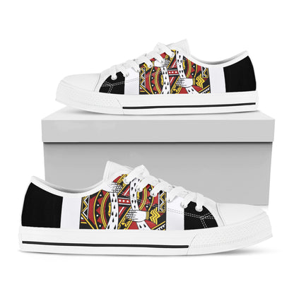 King Of Hearts Playing Card Print White Low Top Shoes