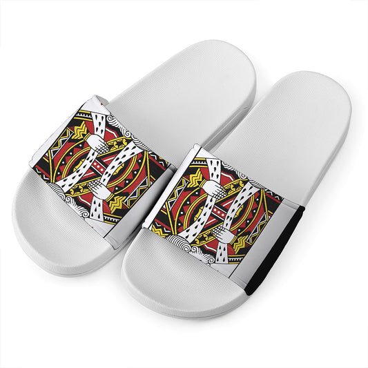 King Of Hearts Playing Card Print White Slide Sandals
