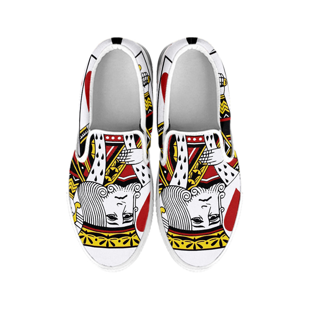 King Of Hearts Playing Card Print White Slip On Shoes