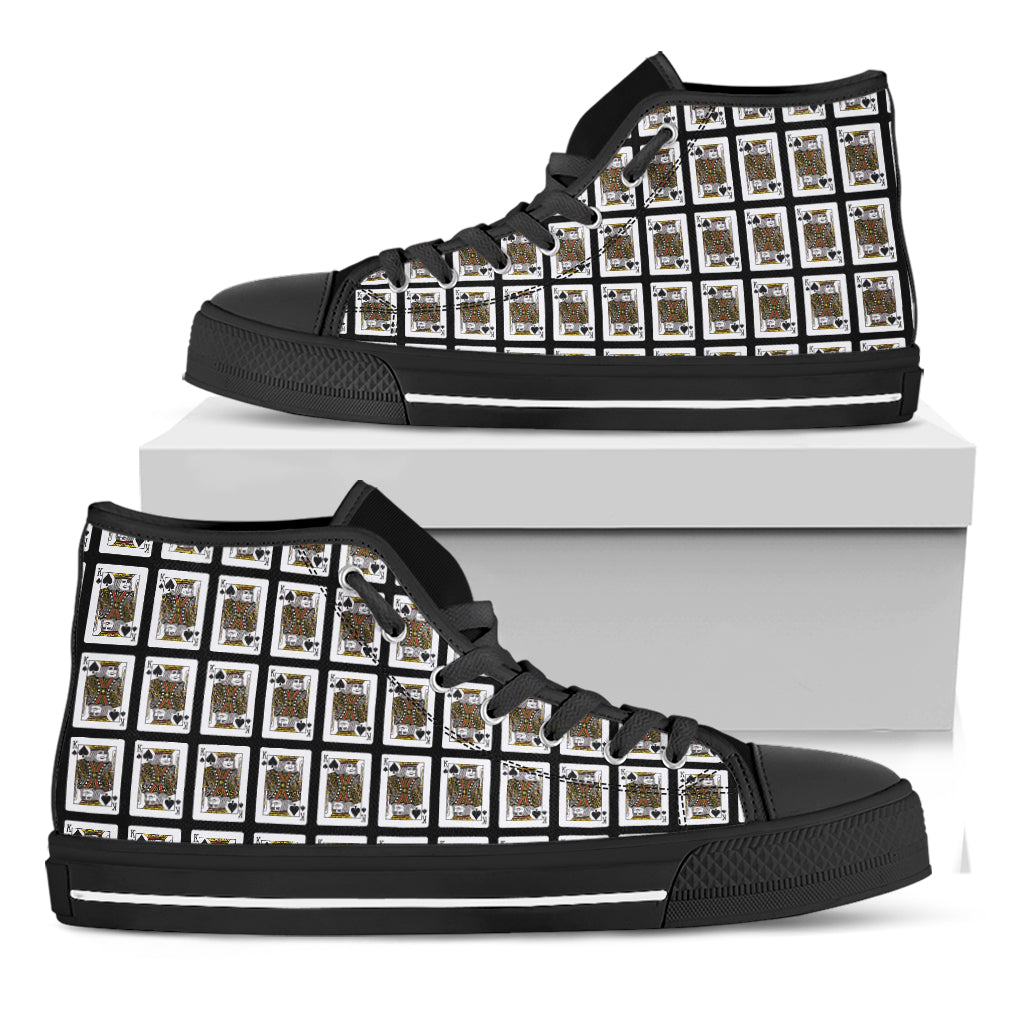 King Of Spades Playing Card Pattern Print Black High Top Shoes