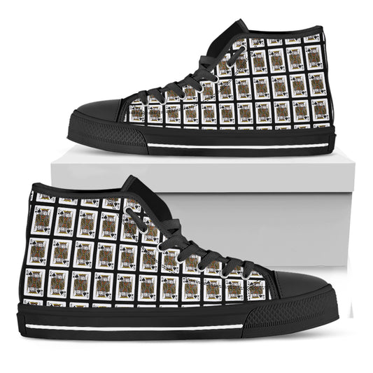 King Of Spades Playing Card Pattern Print Black High Top Shoes