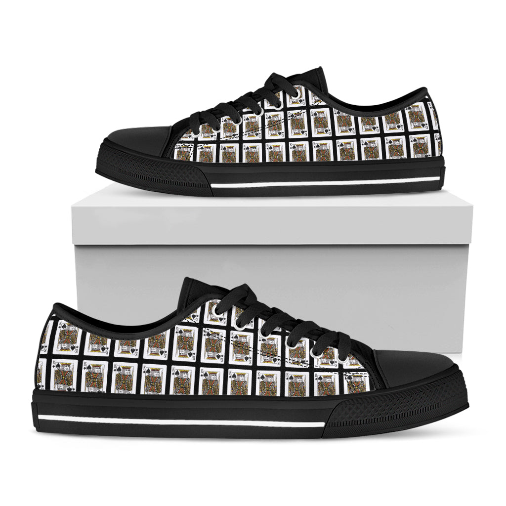 King Of Spades Playing Card Pattern Print Black Low Top Shoes