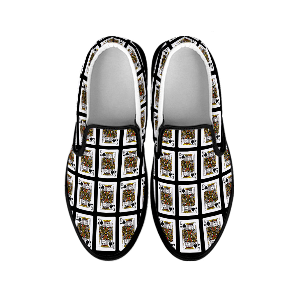 King Of Spades Playing Card Pattern Print Black Slip On Shoes