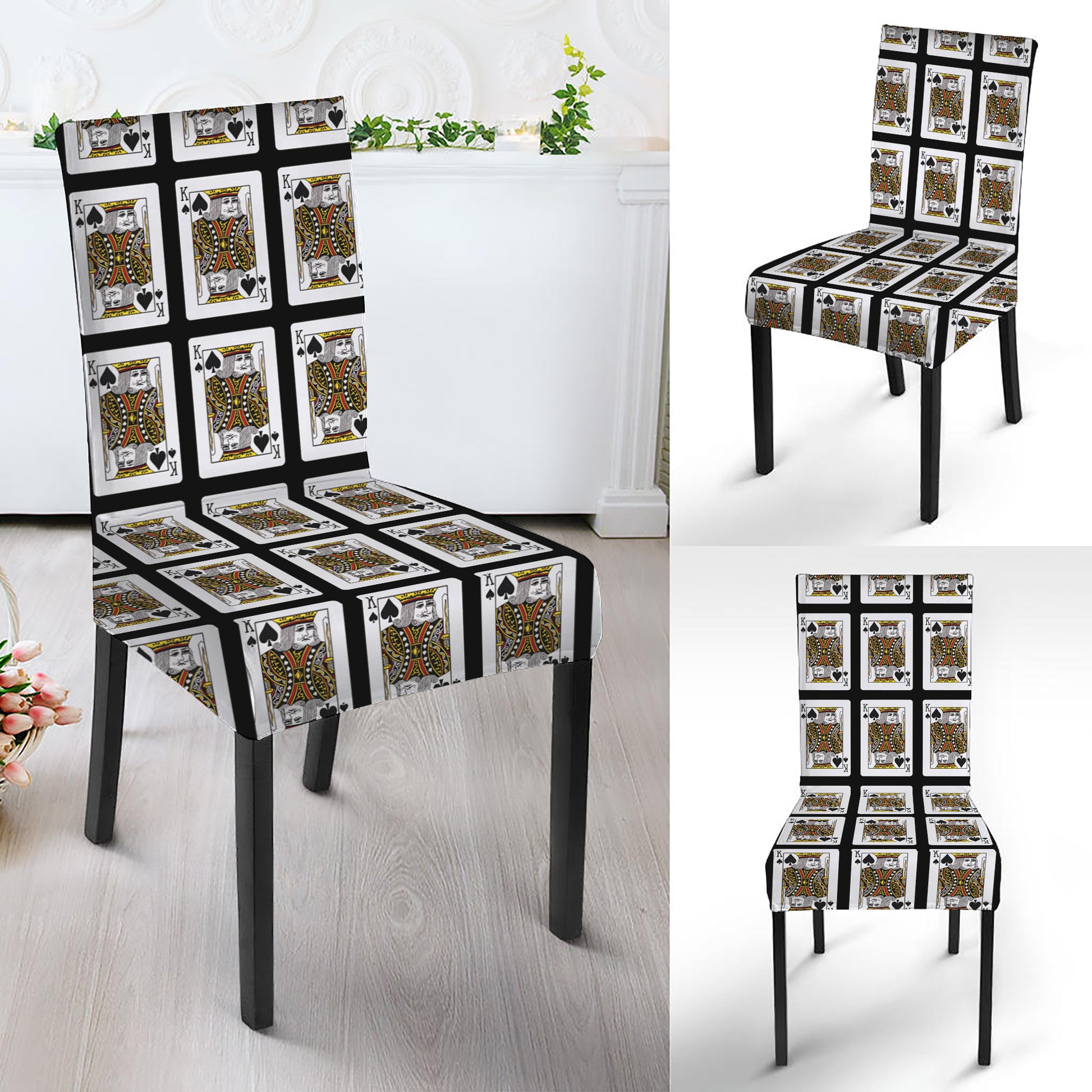 King Of Spades Playing Card Pattern Print Dining Chair Slipcover