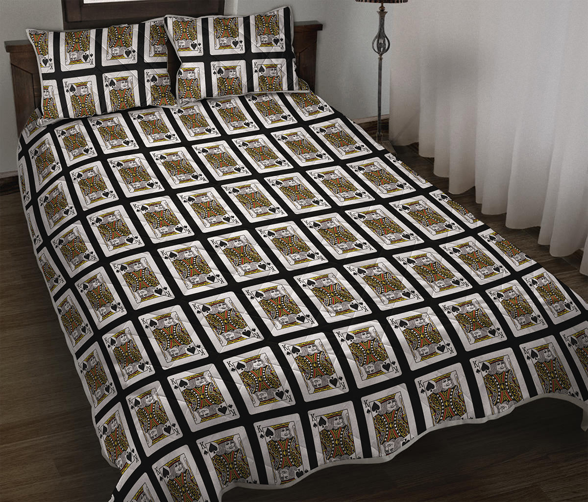 King Of Spades Playing Card Pattern Print Quilt Bed Set
