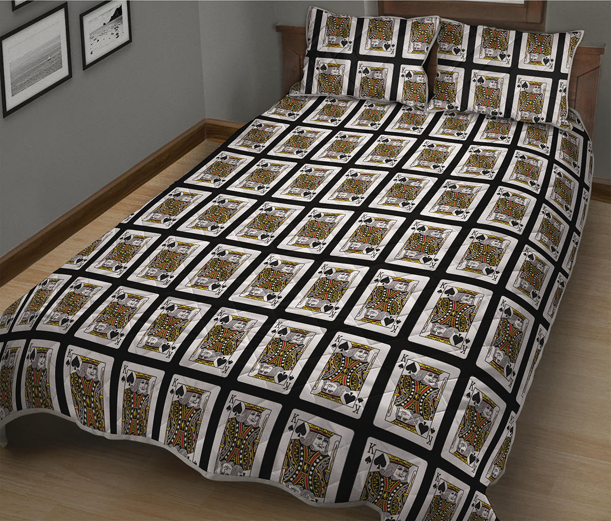 King Of Spades Playing Card Pattern Print Quilt Bed Set